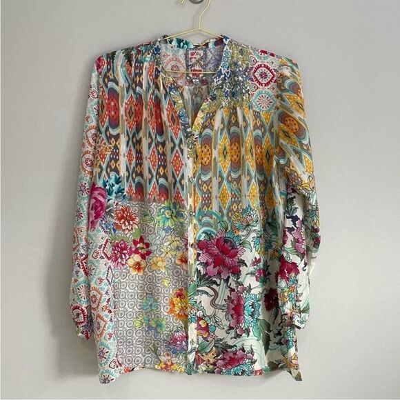 Johnny Was Silk Pearce Blair Long Sleeve Floral Top - Picture 3 of 6